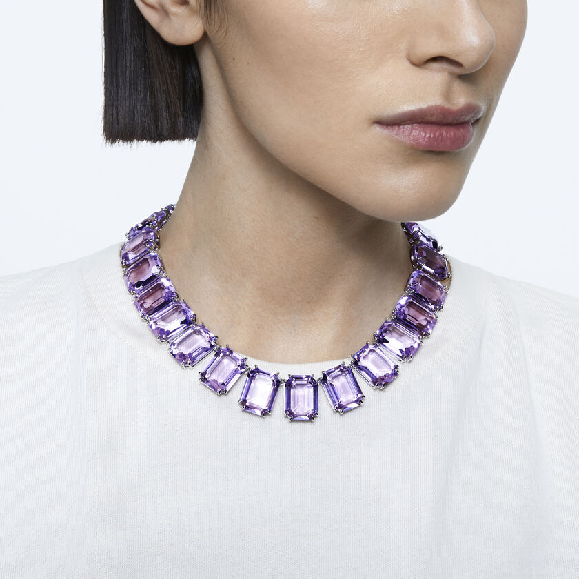 Millenia necklace, Octagon cut crystals, Purple, Rhodium plated